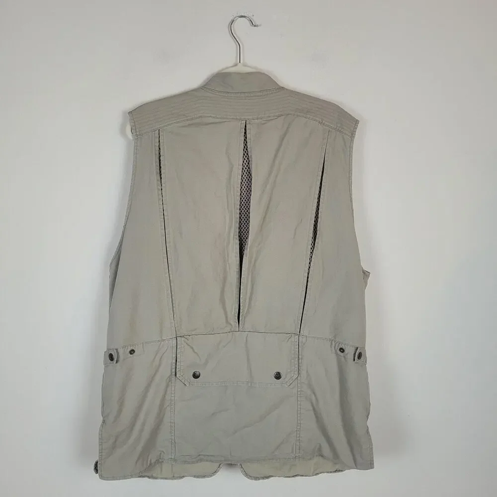 Vintage Banana Republic Vest Med Beige Khaki Utility Travel Safari Multi Pocket